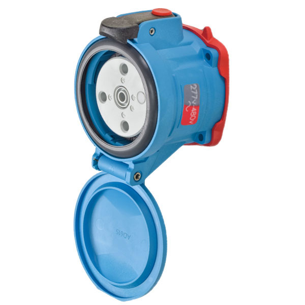 63-64046-843-NC - DSN60 RECEPTACLE POLY BLUE SIZE 3 TYPE 4X IP 69 2P+N+G 60A 277/480 VAC 60 Hz PADLOCK PAWL NORMALLY CLOSED LID